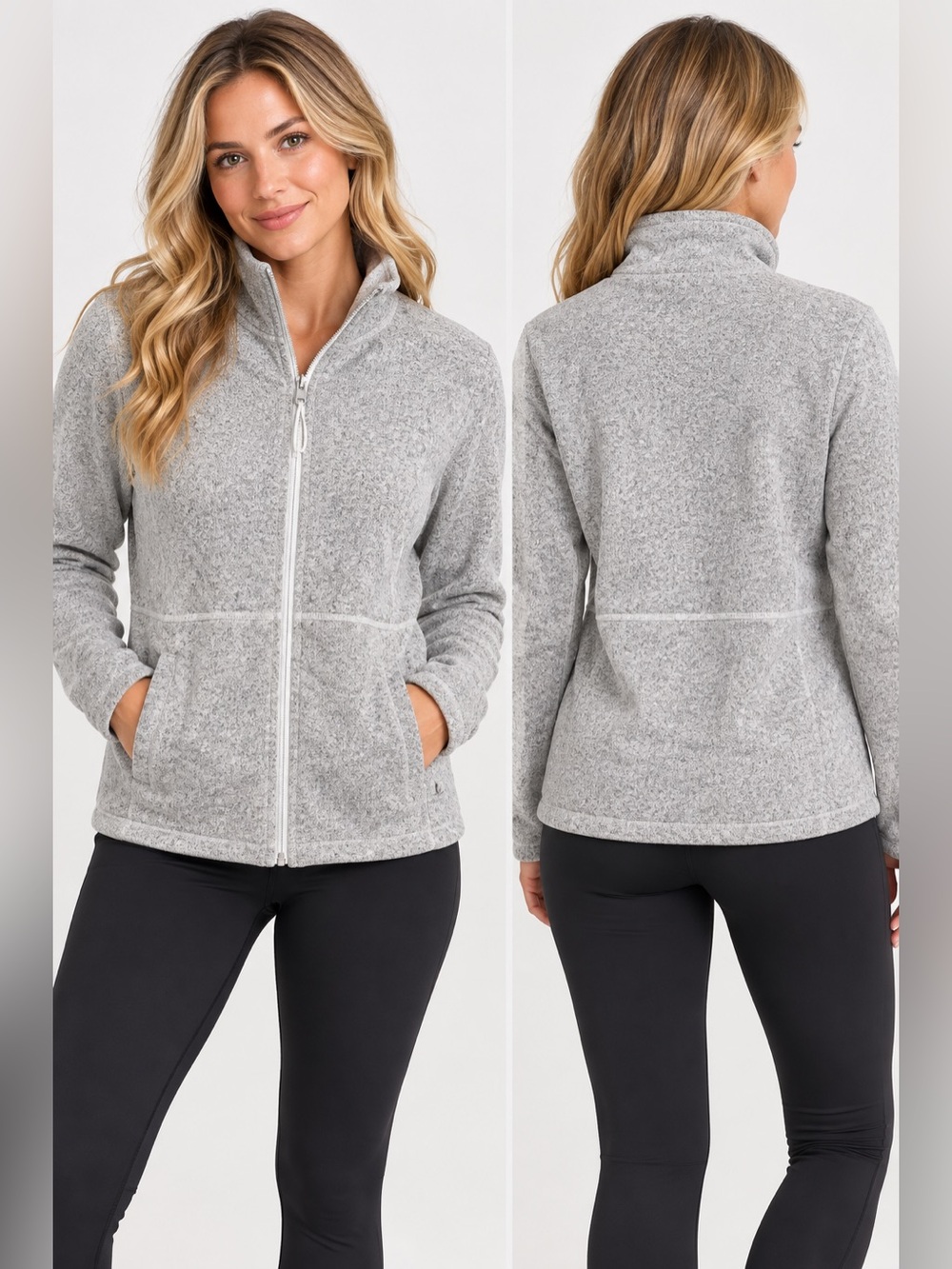 The North Face Heather Gray Full-Zip Teddy Fleece Jacket